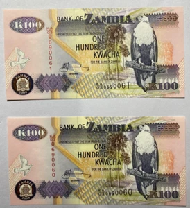 ZAMBIA 100 KWACHA 2006 BANKNOTE X2 - UNC - P38 - Picture 1 of 2