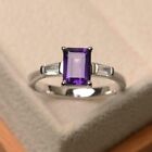 Lab Created Amethyst Emerald Cut 2Ct Fancy Engagement Ring 14K White Gold Plated