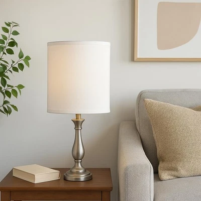 Pantallas para lámparas de mesa - Tela de lino natural hecha a mano 8" superior x 8" D... Foto 1 de 4