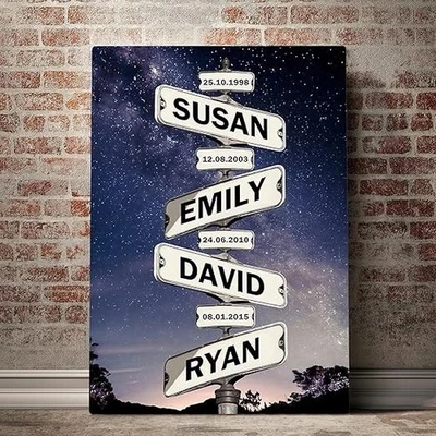 Personalized Family Names Date of Birth Vintage Street Sign Canvas Gift Wall Art - Image 1 of 4