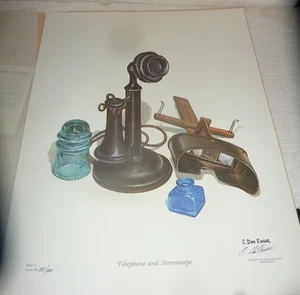 C. Don Ensor Art Print Telephone and Stereoscope Limited Edition Signed 157/500 - Picture 1 of 6