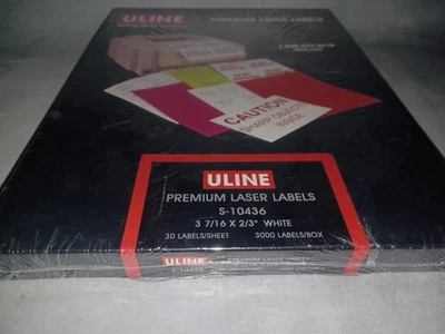 ULINE Premium LASER LABELS 3000 WHITE Self-Stick 3 7/16" X 2/3"  S-10436 - Image 1 of 3