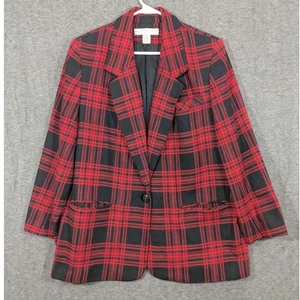 Kathryn Deene Red Black Plaid Single Button Womens Blazer Size 16 - Foto 1 di 8