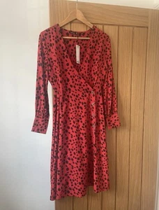 Ladies Size 8 Red And Black Polka Dot Boo Hoo Long Sleeved Dress - Picture 1 of 3