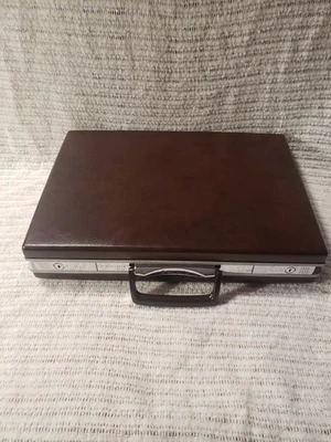 CLEAN 70s Samsonite Slim Briefcase Hardcase Office Travel Brown & Chrome 18x13x4 - Image 1 of 4