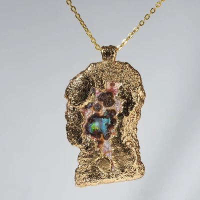 Colgante Brutalista Vintage Australiano Ópalo de Roca Chapado en Oro Plata de Ley Foto 1 de 4