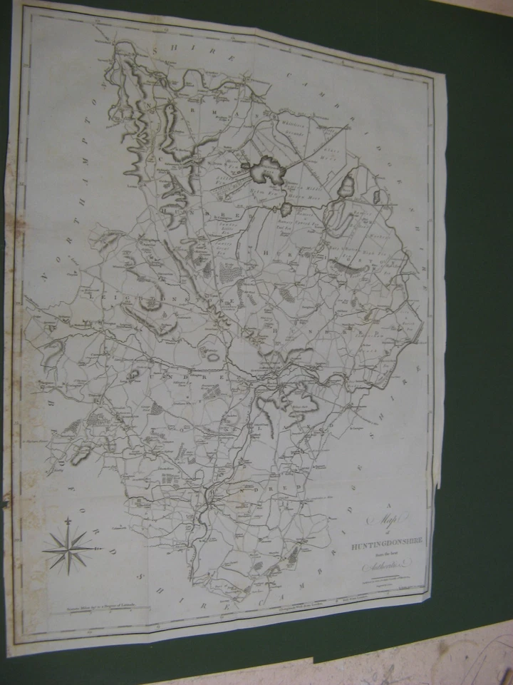MAPA GRANDE HUNTINGDONSHIRE 100% ORIGINAL ANTIGUO DE JOHN CARY OUSE ST IVES Foto 1 de 1