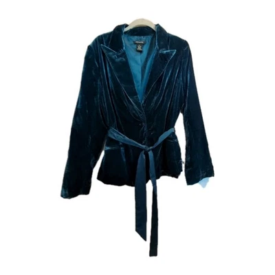 NWT Field Manor Womens XL Royal Blue Velvet Belted Blazer Jacket Corp Office  - Image 1 of 4