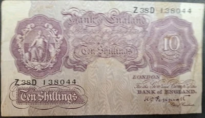 (1940-48) Gran Bretaña 10 chelines P366, Z38D-138044. Foto 1 de 2