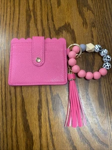 Muñequera Cartera Cuentas Pulsera Llavero Tarjeta Monedero Borla Brazalete Anillo ROSA - Imagen 1 de 1