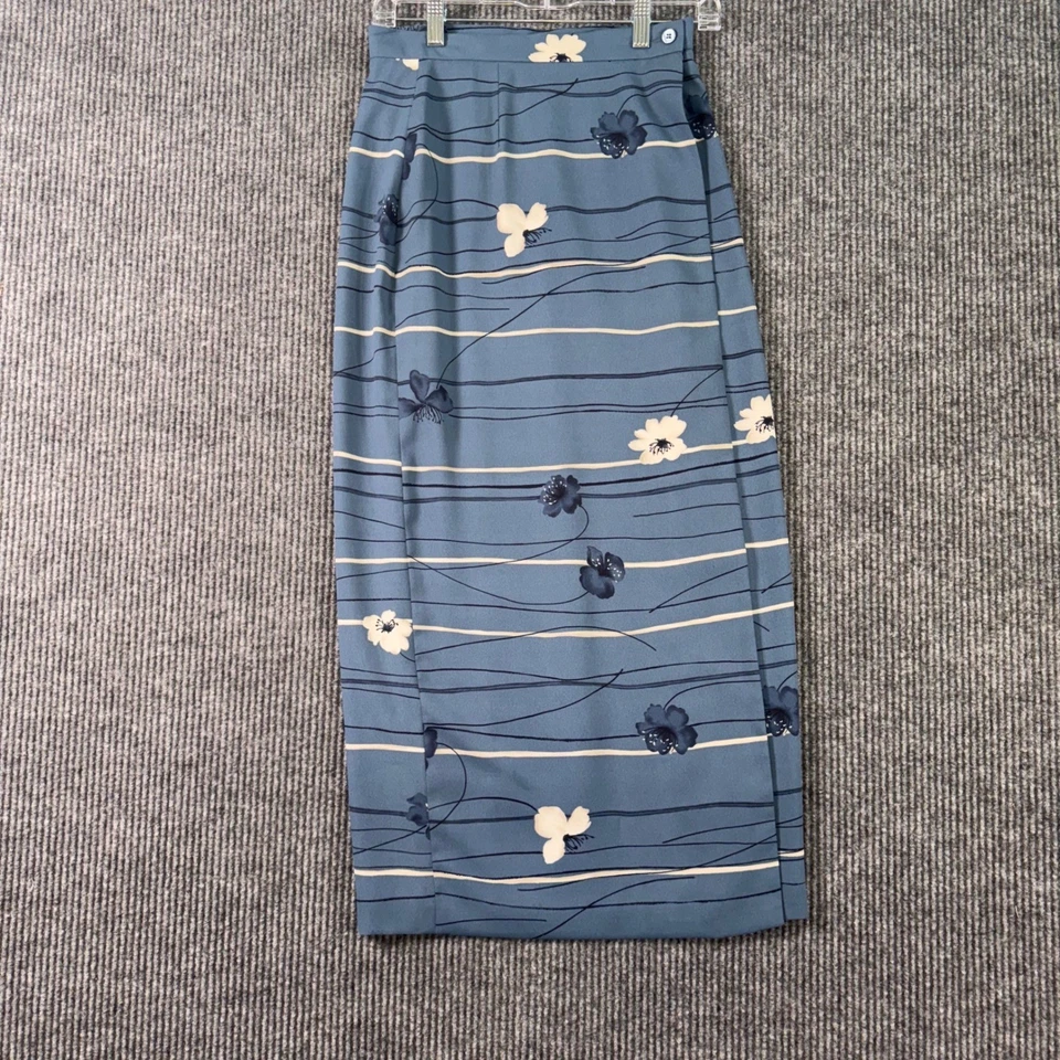 复古 Chaus 女式 4 蓝色条纹花卉长裙 Y2K Cottagecore 职业时尚 — 第 1/4 张图片