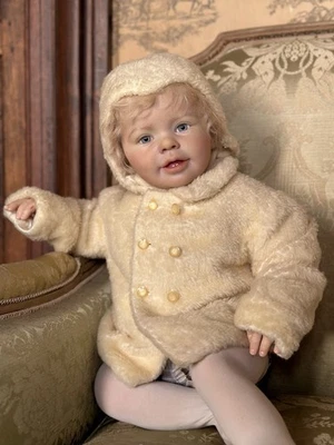 Manteau Et Bonnet Ensemble Ancien En Mohair Bébé Ou Grande Poupée - Immagine 1 di 4