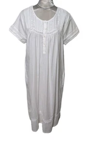 La Cera 100% Cotton White Lace & Seed Pearl Cap Sleeve Gown Size Large - Picture 1 of 11