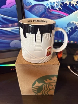 Starbucks San Francisco City Relief Coffee Mug Black White Cable Car 16oz Mint - Image 1 of 3