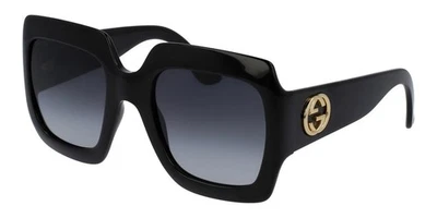 New Gucci Women's Square Oversized Sunglasses GG0053S 001 Black/Grey 54mm - Image 1 of 2