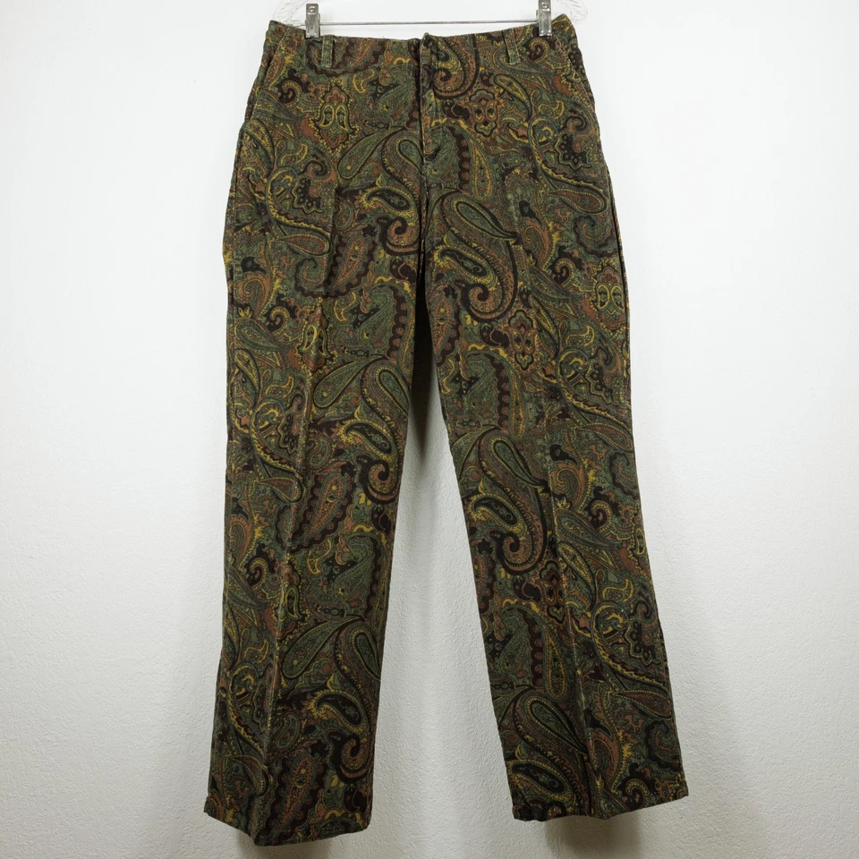 Chadwick's 女式灯芯绒裤子佩斯利花卉波西米亚节日 - 12P 码绿色 — 第 1/4 张图片