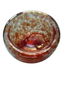 Hand Blown Thick Art Glass Amber Tortoise Shell Bowl Double Wall Trinket Dish - Picture 1 of 12