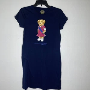 Polo Ralph Lauren Girls XL Polo Bear Graphic Dress Navy Short Sleeve Cotton - Picture 1 of 7
