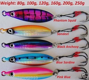 Qty 5 Flat Fall Keel Vertical Speed Knife Jigs - 80g 100g 120g 160g 200g 250g - Picture 1 of 7