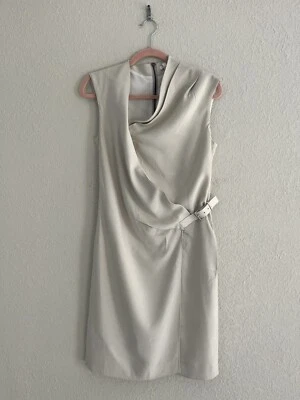 Helmut Lang Tan Cowl Faux Wrap Zipper Side Belt Dress Size 2 - Image 1 of 4