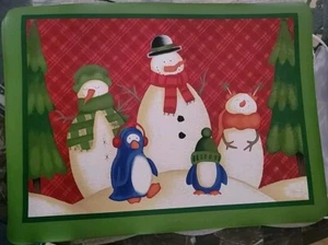 6 - Vintage Snowman Placemats Foam Backed Vinyl Christmas Town Country - Picture 1 of 3