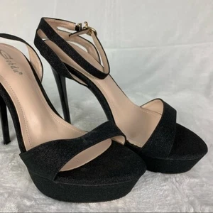 gobdu size 7.5 nwot black shimmer strappy platform heels - Picture 1 of 10