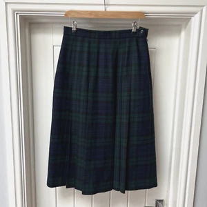 Edinburgh Skirt Women's UK 14 Green Blue Wool Tartan Check Pleated A-Line Midi - Picture 1 of 10