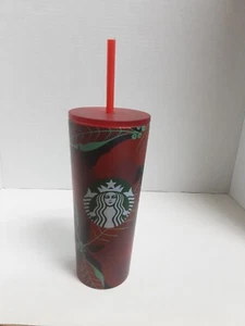 NEW Starbucks Holiday 2020 16 oz Red Poinsettia Grande Stainless Steel Tumbler - Picture 1 of 3