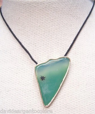 Ciondolo in ARGENTO 925 con AGATA naturale verde e girocollo - pietra dura - - Immagine 1 di 3