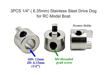 3PCS Stainless Steel 1/4" (6.35mm) Drive Dog for 1/4" Shaft Cable RC Model Boat - Image 1 of 2