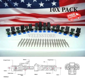 Delphi Weather Pack 2 Pin Sealed Connector Kit 16-14 GA !!!10 COMPLETE KITS!! - Picture 1 of 6