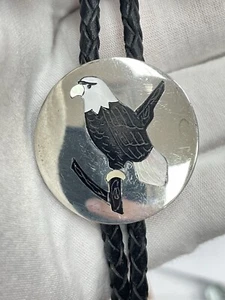 Sterling Silver Derrick & Nichelle Edaakie bolo tie pendant American Eagle ZUNI - Picture 1 of 7