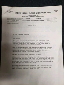 De colección Remington Arms Company Anuncio Slicks Membrete, Carta a Distribuidores Año 1976 - Imagen 1 de 7