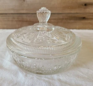 Piatto porta caramelle retrò in vetro trasparente marcato Avon con coperchio - Foto 1 di 7