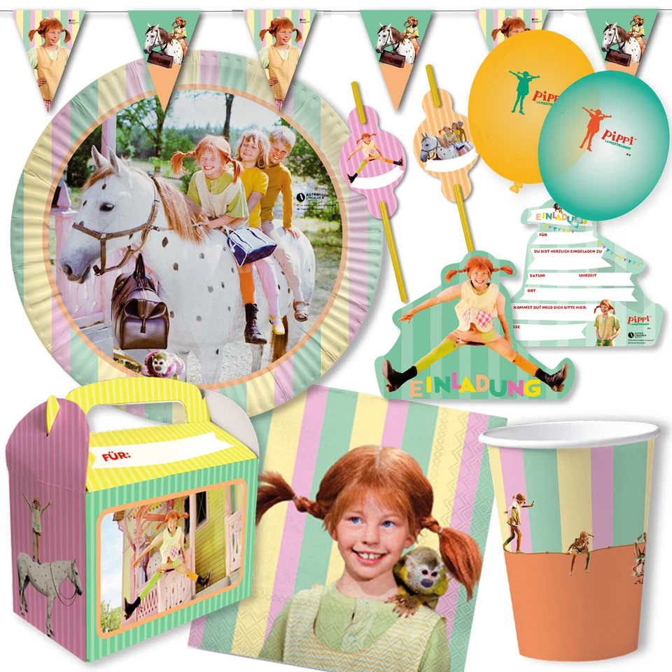 DH-KONZEPT PIPPI MEDIAS LARGAS - Vajilla Decoración Cumpleaños Infantil Cumpleaños Niños Fiesta Set