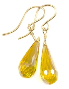 14k Gold Cubic Zirconia Earrings Canary Yellow CZ Drops Sterling Long Facet Drop - Picture 1 of 6