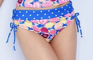 Pantalones de bikini azul fruta calzoncillos plegables superior y cordones profundos laterales talla grande - Imagen 1 de 1