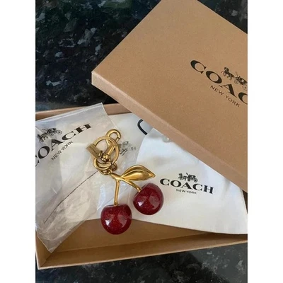 New Coach Cherry Bag Charm KeyChain Glitter resin and metal Brass/Red Apple - Image 1 of 3