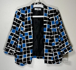 KASPER Womens Open Front Blazer Size 6 Multicolor Blue Black Squares Surf Multi - Picture 1 of 10