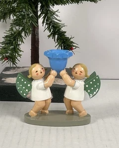 1870/25 2 Engel mit blauem Lichtnapf Wendt und Kühn Erzgebirge - Picture 1 of 5