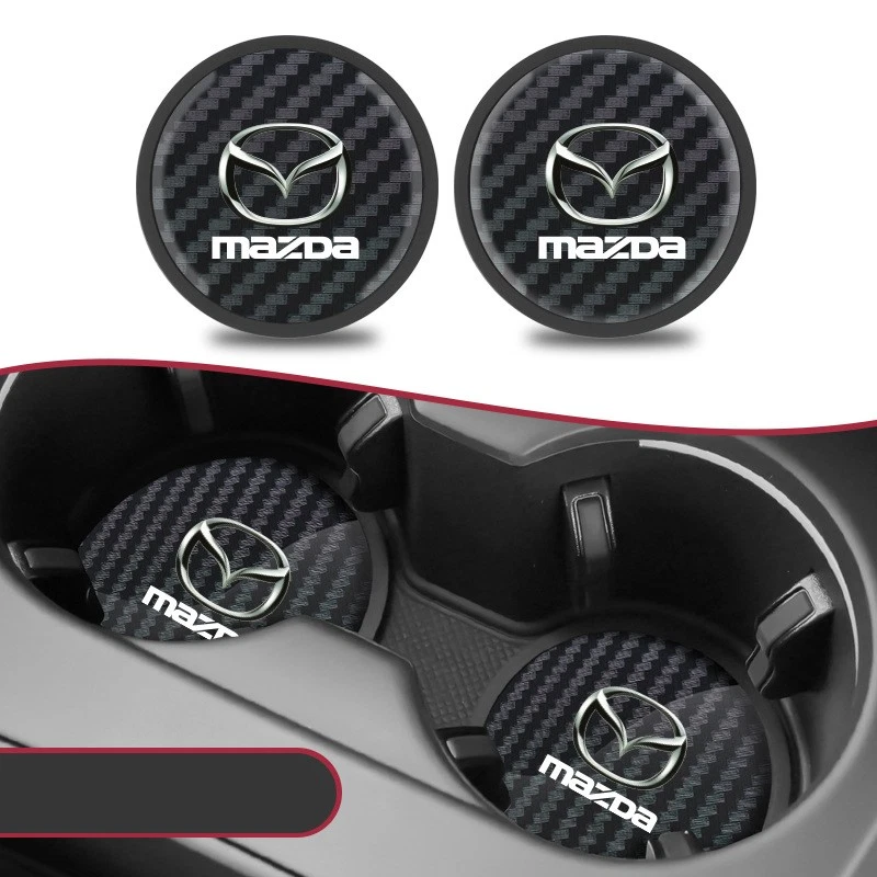 2PC Car Accessories Water Cup Holder Pad Coaster Carbon Fiber Rubber For Mazda Foto 1 de 1