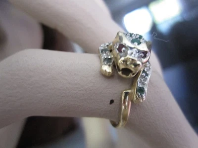 Panther-Ring mit Smaragden und Rubinen, 585 bicolor - Bild 1 von 4