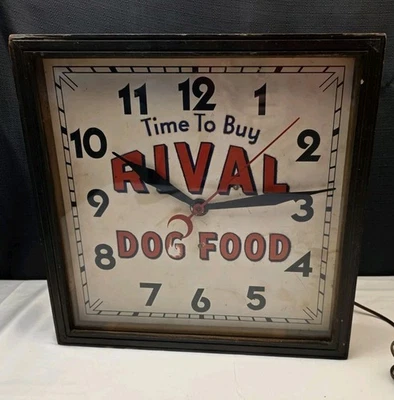 Vintage Time To Buy Rival Dog Food Advertising Clock  for Parts or Repair - Image 1 of 4