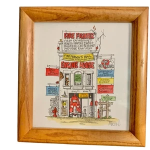 Roger Mason Druck FEUERWEHRMANN handaquarelliert gerahmt & signiert Michigan - Bild 1 von 9