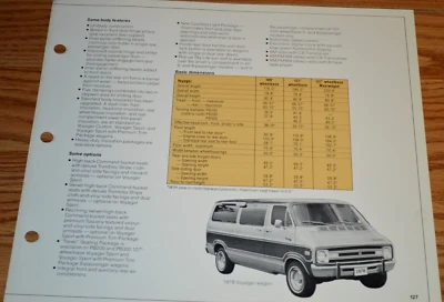 1978 Plymouth Voyager фургон размеры / сиденье оригинальный дилер только информация 78 - Изображение 1 из 2