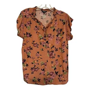 Buffalo David Bitton Womens MED Orange and Pink Floral Cap Sleeve Blouse - Picture 1 of 2