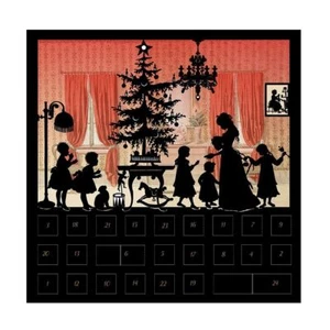 Red at Home Christmas Scene Silhouette Advent Card with 24 doors and envelope - Picture 1 of 1