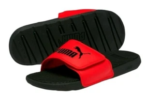 PUMA AUTHENTIC COOL CAT V SPORT MEN'S BLACK RED SLIP ON SLIDES SANDALS - Picture 1 of 8