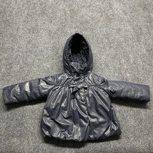 Jacadi Paris Puffer Jacket Baby Size 23 Months Navy Bow Hooded Outdoor Warm Cozy - Picture 1 of 12