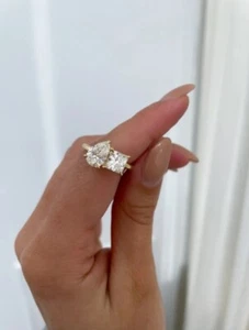 2 TCW Toi Et Moi lab grown diamond engagement ring Pear and Princess IGI - Picture 1 of 14